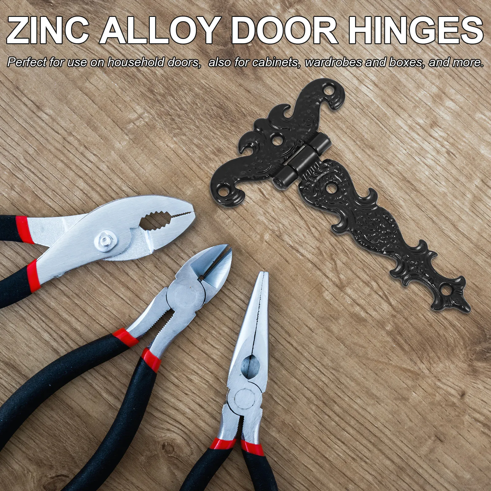 2Pcs Black Zinc Alloy Door Hinges Heavy Duty Detachable Slip Joint Hinges for Cabinets Wardrobes Sheds Mobile Homes Wooden