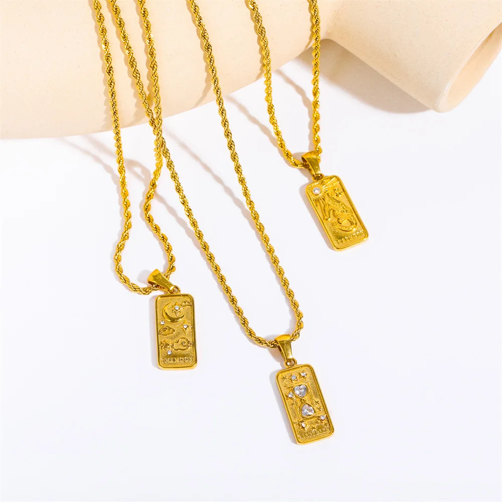 Vintage 18K Gold Plated Square Pendant Stainless Steel Classic Tarot Cards Necklace Major Arcana Tarot Cigano Divination Jewelry