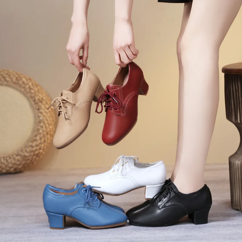 Zapatos deportivos para mujer, zapatos de baile modernos Derma, salón de baile, Salsa, Tango, Jazz, ejercicio, zapatos de baile, tacones gruesos, zapatos para profesores con cordones