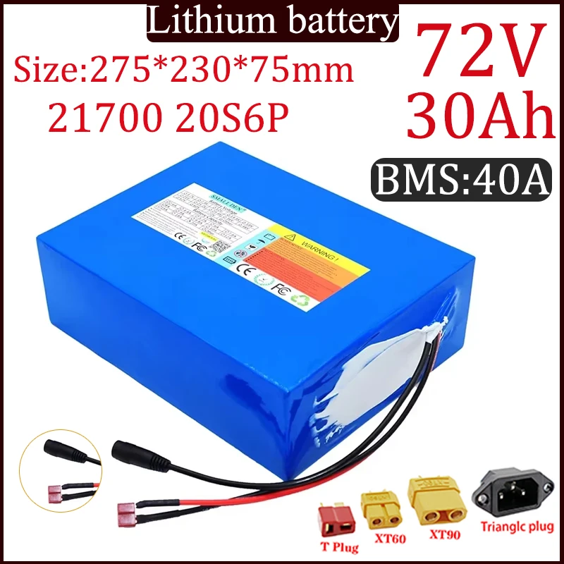 New 20S6P 72V 30Ah 21700 lithium battery pack 30000mAh large capacity Built-in 40A BMS for 84V 3000W Outdoor portable battery