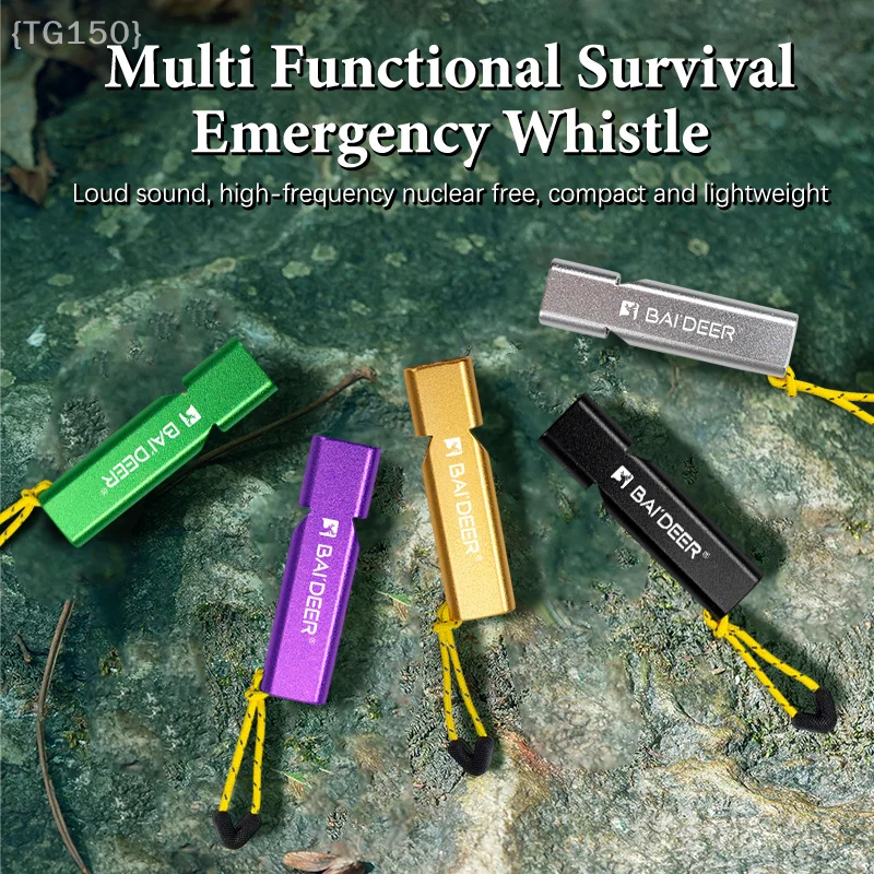 1 Pcs Multifunction Survival Whistle, Aluminum Alloy Double Pipe Keychain With Rope For Outdoor Emergency