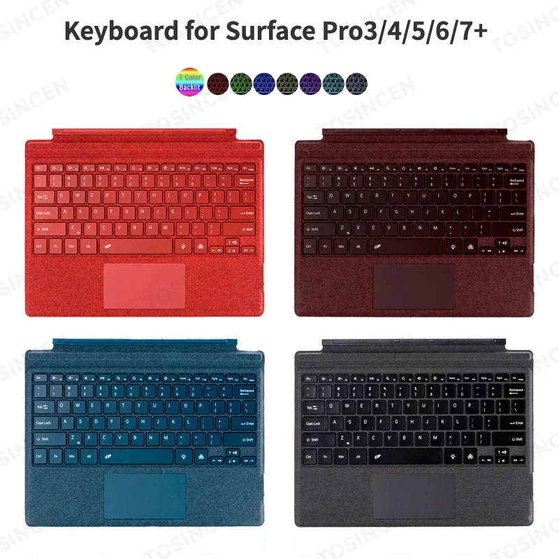 Backlit Trackpad Keyboard For Microsoft Surface Pro 3 4 5 6 7+ , RGB Keyboard Arabic Spanish Ñ Korean Hebrew Russian Portuguese