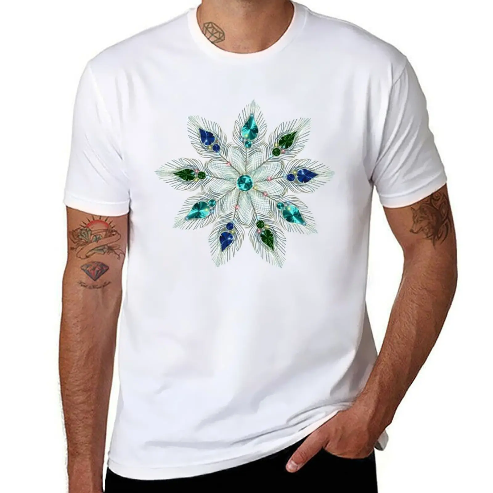 

PEACOCK FEATHER MANDALA 204 T-Shirt man graphic t shirt funny t shirts cotton T-Shirt