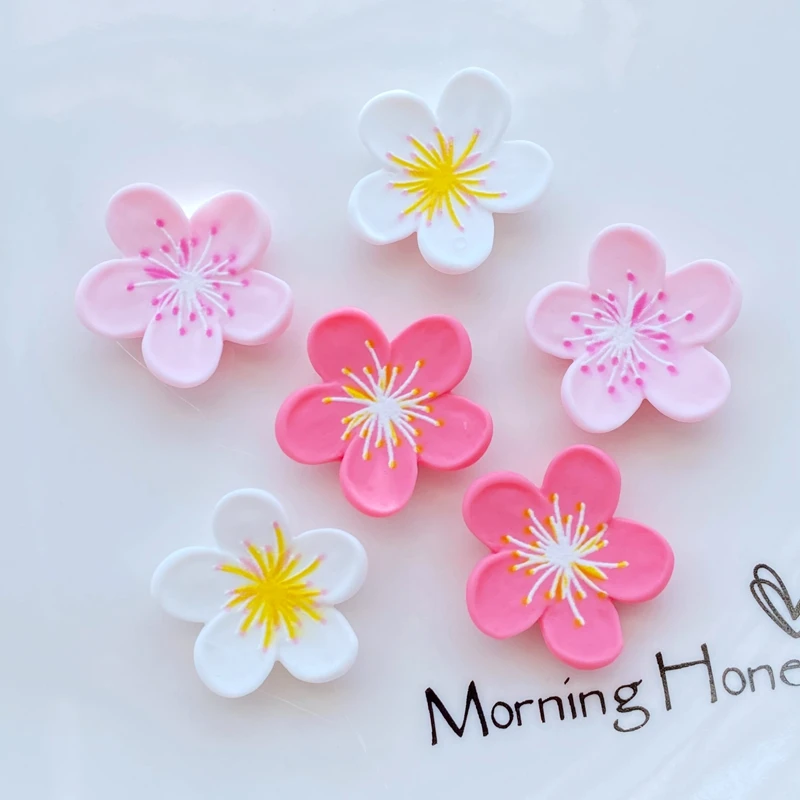 10Pcs New Cute Mini Cartoon Peach Blossom Flat Back Resin Cabochons Scrapbooking DIY Jewelry Craft Decoration Accessories