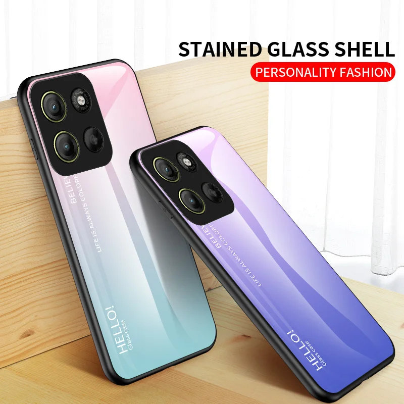 

For Motorola Moto G15 XT2521-2 Case Gradient Tempered Glass Hard Back Cover Case Silicone Bumper for Motorola Moto G15 MotoG15