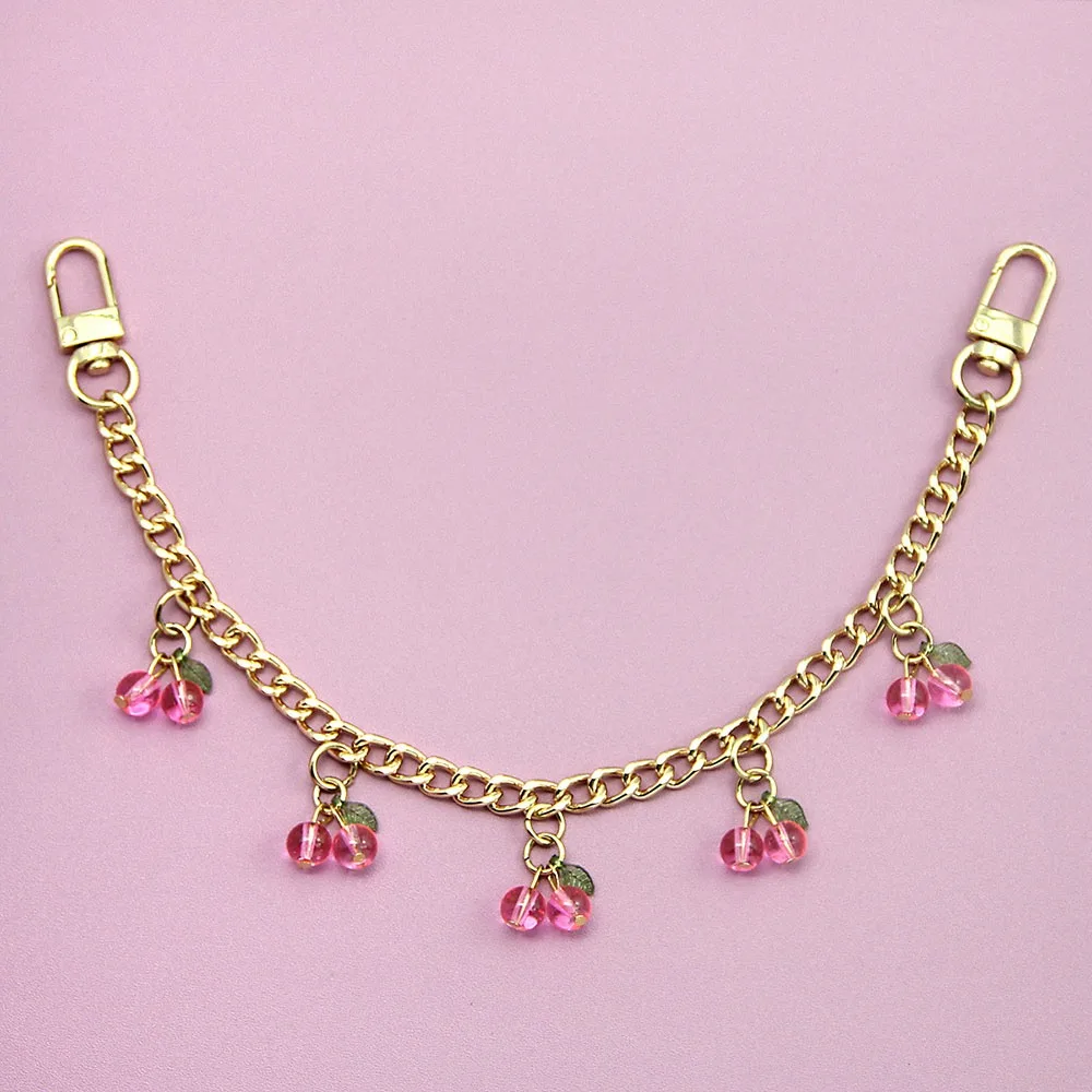 

DIY Zinc Alloy Bag Hanging Chain with Cherry Pendant Detachable Clothing Pants Chain Shoulder Bag Carrying Chain for Woman