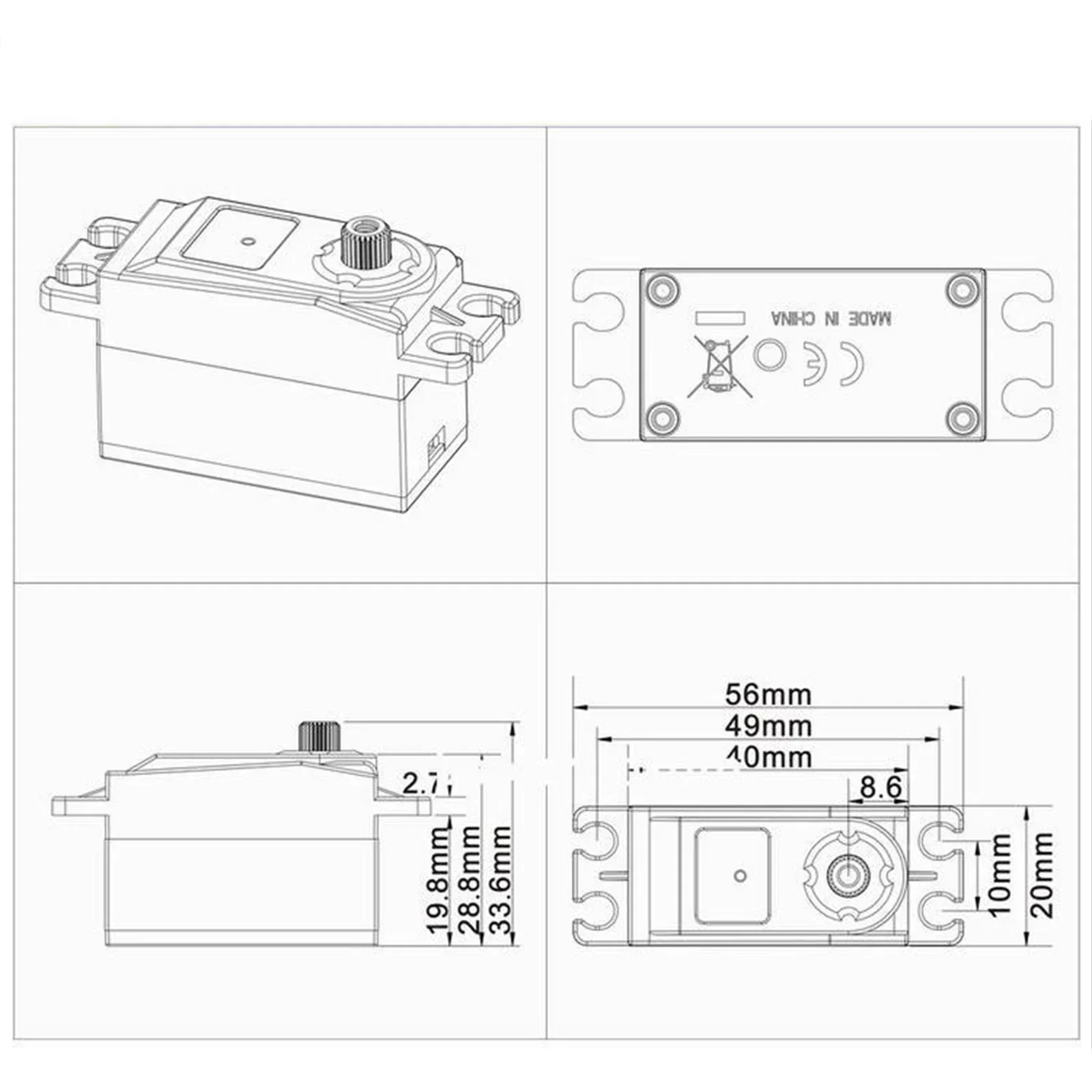 12KG Short Body Servo SPT 4412LV 180° Digital Metal Gear Low Profile for 1:10 1:12 RC Car SCX10 TRX4 Drift Robot Crawler 3D Part