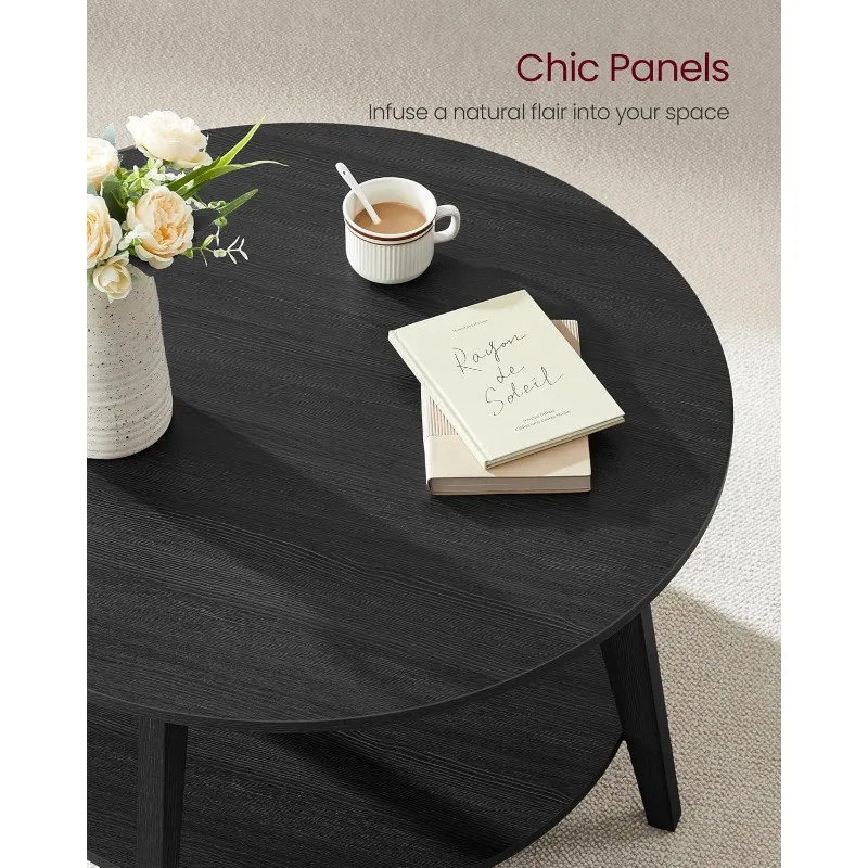 Round Coffee Table,2 Tier Coffee Table with Storage,for Living Room,31.5 x 17.7 Inches, Easy to Assemble