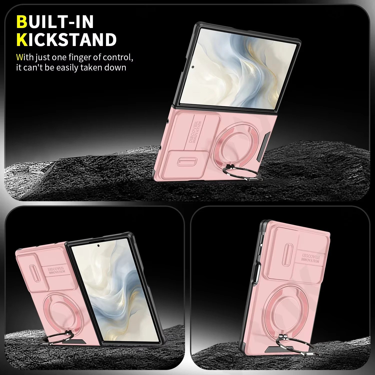 Case for Samsung Z Fold 8 Full Armor Sliding Camera Cover 360 PC Support Ring and Tpu Case Back Funda Shell Coque