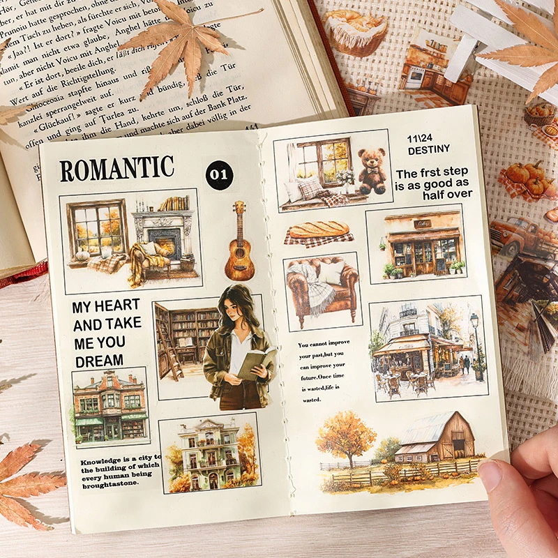100Pcs Vintage Scrapbooking Stickers Lowering Seasons Series Handbook Gift Boxes Kit Stickers Cute Style DIY Journal Decor
