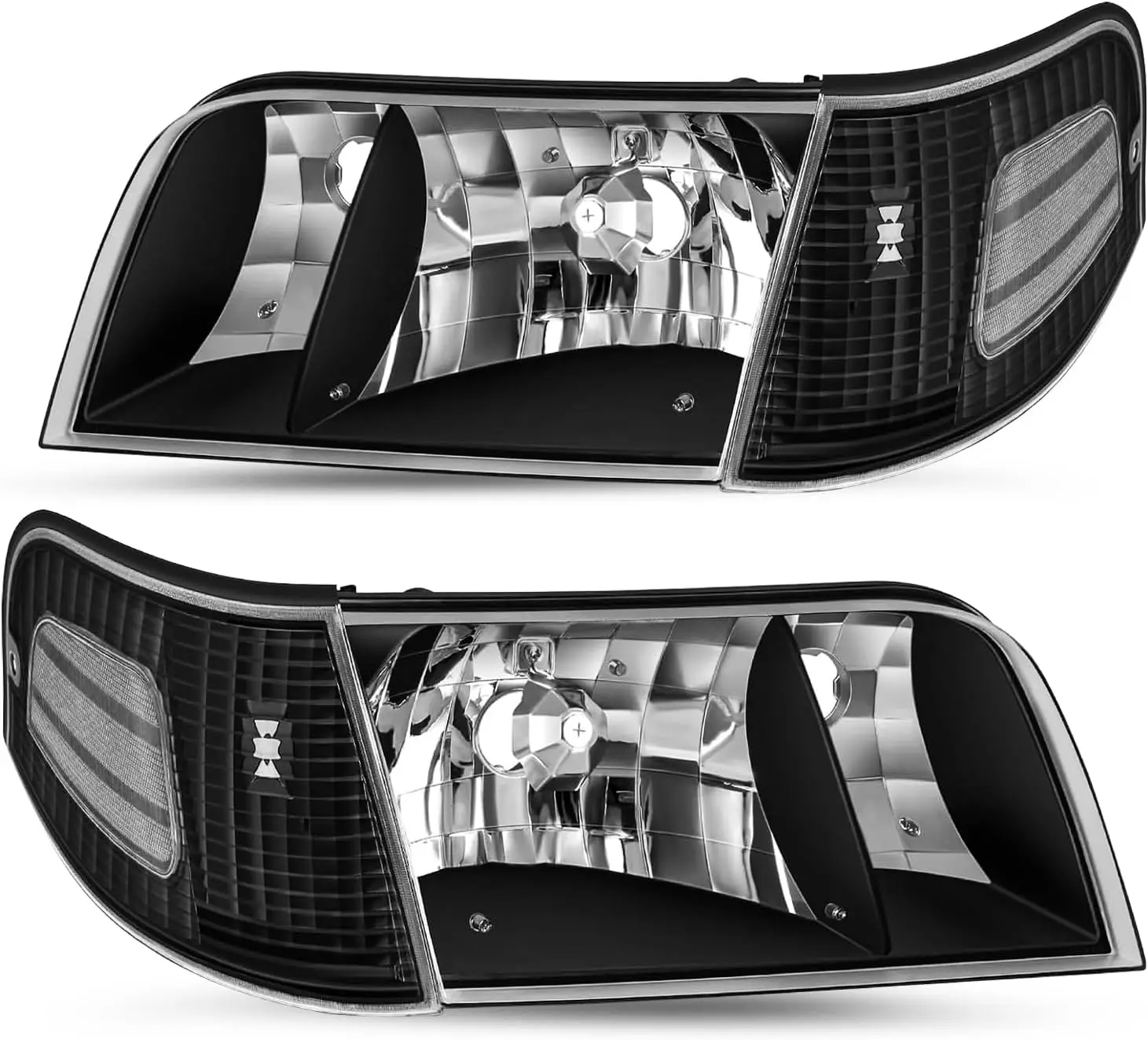 

Headlight Assembly Replacement w/Corner Lights 4pcs for 98 to 11 Ford Crown Victoria Headlamp (Black Housing with Clear Reflecto