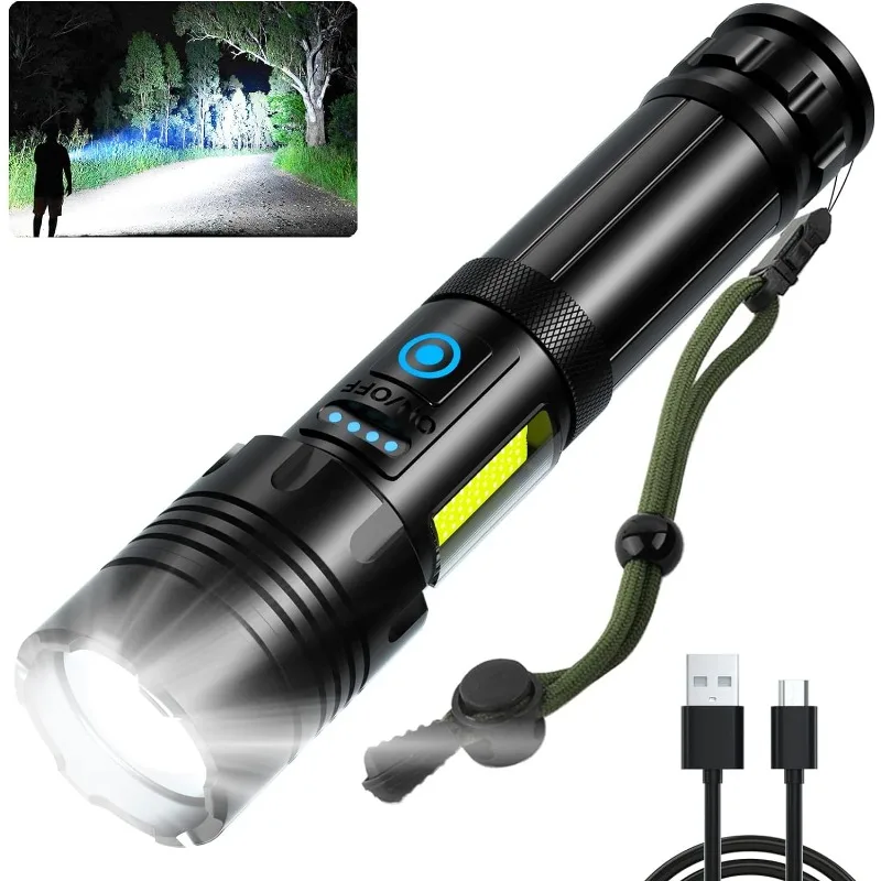 

Rechargeable Led Flashlights High Lumens: 900,000 Lumen Super Bright Flashlight, 7 Modes with COB Work Light, IPX6 Waterproof