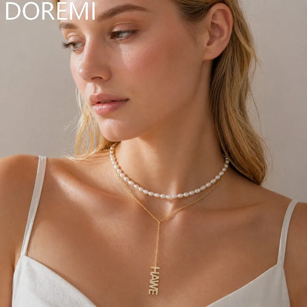 

DOREMI Elegant Jewelry Gift Design Customized Name Letters Initial Necklace V shape Choker Birthstone Cz Name Chain Necklace