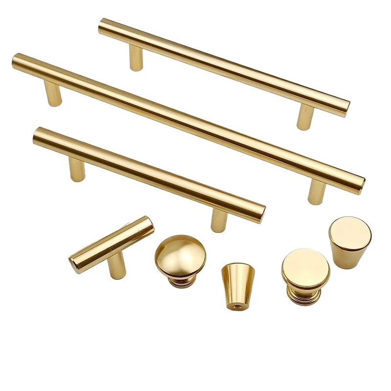 1 Piece Brushed Cabinet Door Handles and Pulls for Drawer Modern Gold Furniture Hardware Round Tube Wardrobe Door Handle