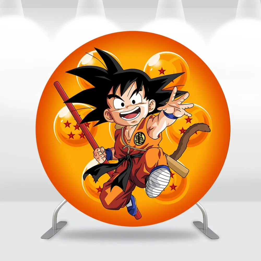 Dragon Ball Round Covers Kids Birthday Party Photo Backdrop Goku Baby Shower Circle Background Cake Table Decor Plinth Covers