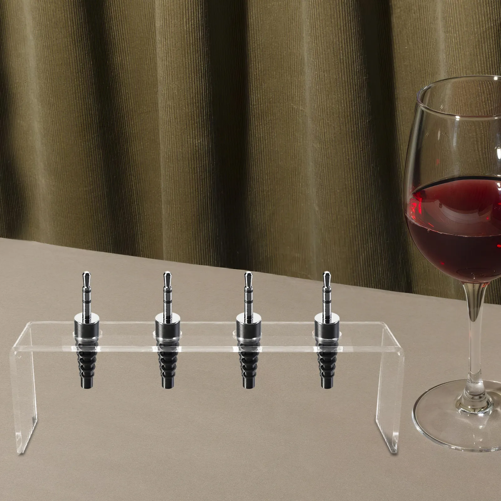 Acrylic Wine Stopper Display Rack 4 Slot Clear Countertop Organizer for Bottle Topper Bouquet Liquor Pourer Stand Tabletop Wine