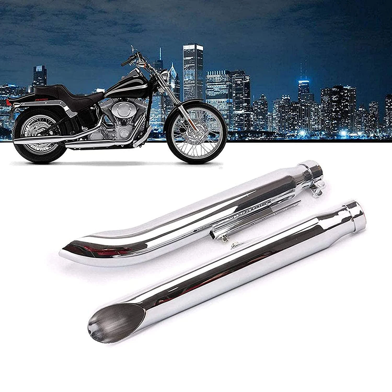 Chrome Motorcycles Slash Cut Exhaust Muffler Pipe for 1-3/8\