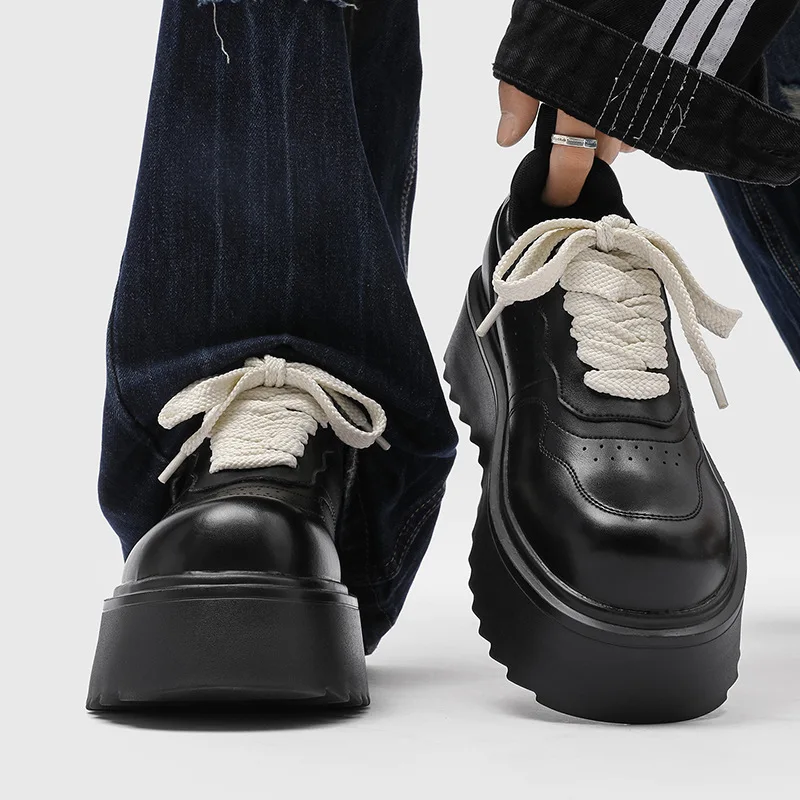 

2025 British Men Casual Business Sneakers Platform Shoes Running Tennis Sports Shoes Lace Up High Quality Outdoor Sneakers 38-46