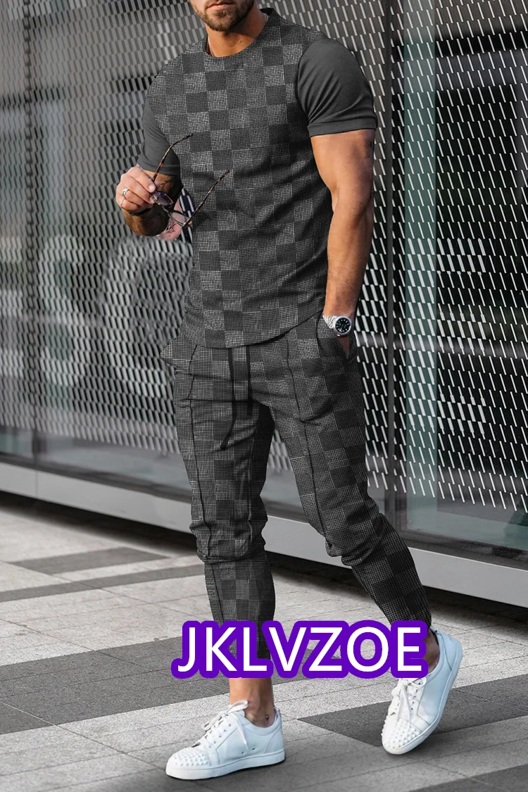 Summer Tracksuit Men 2 Piece Sets Outfit Man Clothes Tshirts Pants Trousers Suit Sportwear Jogging Casual Male Clothing Oversize