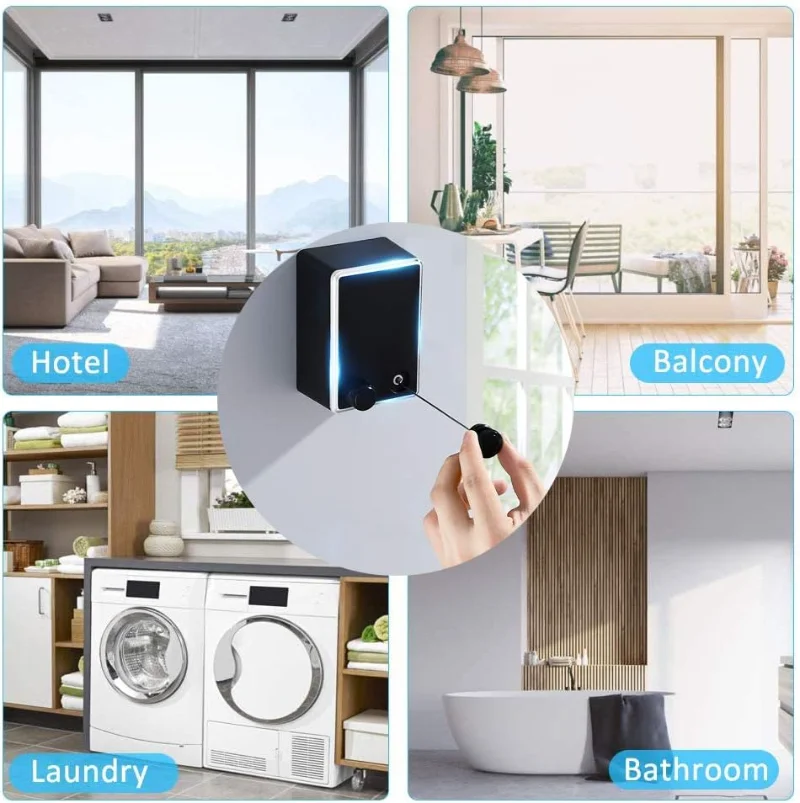 Retractable Clothesline Laundry Line Outdoor Indoor Cord Portable Travel Wall Mounted Clothes Drying Rack for Balcony Bathroom