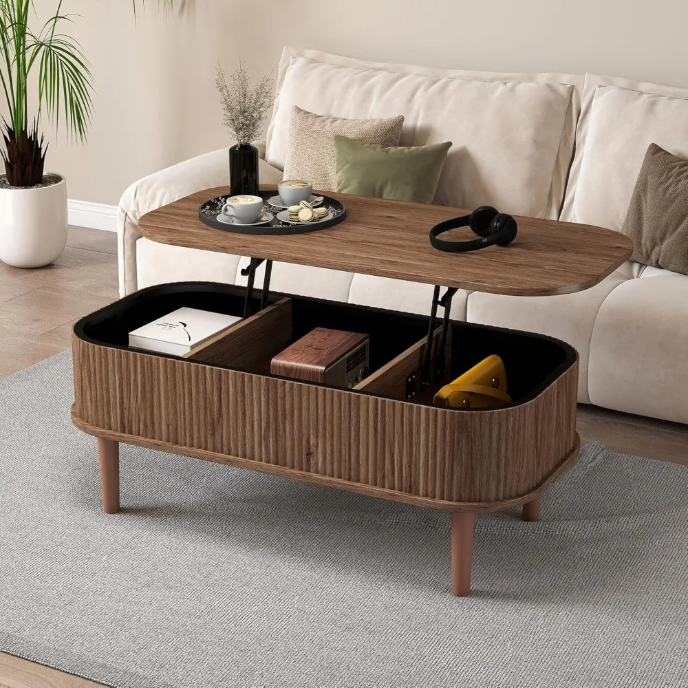 

Coffee Table, Fluted Lift Top Coffee Tables for Living Room, Center Tables with Hidden Compartment, Modern Oval Coffee Table for
