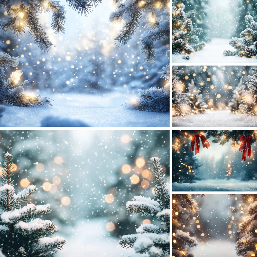 

Christmas Snow Globe Pine Trees Backgrounds Photography Winter Snowflake Photocall Backdrop Children Studio Accessories