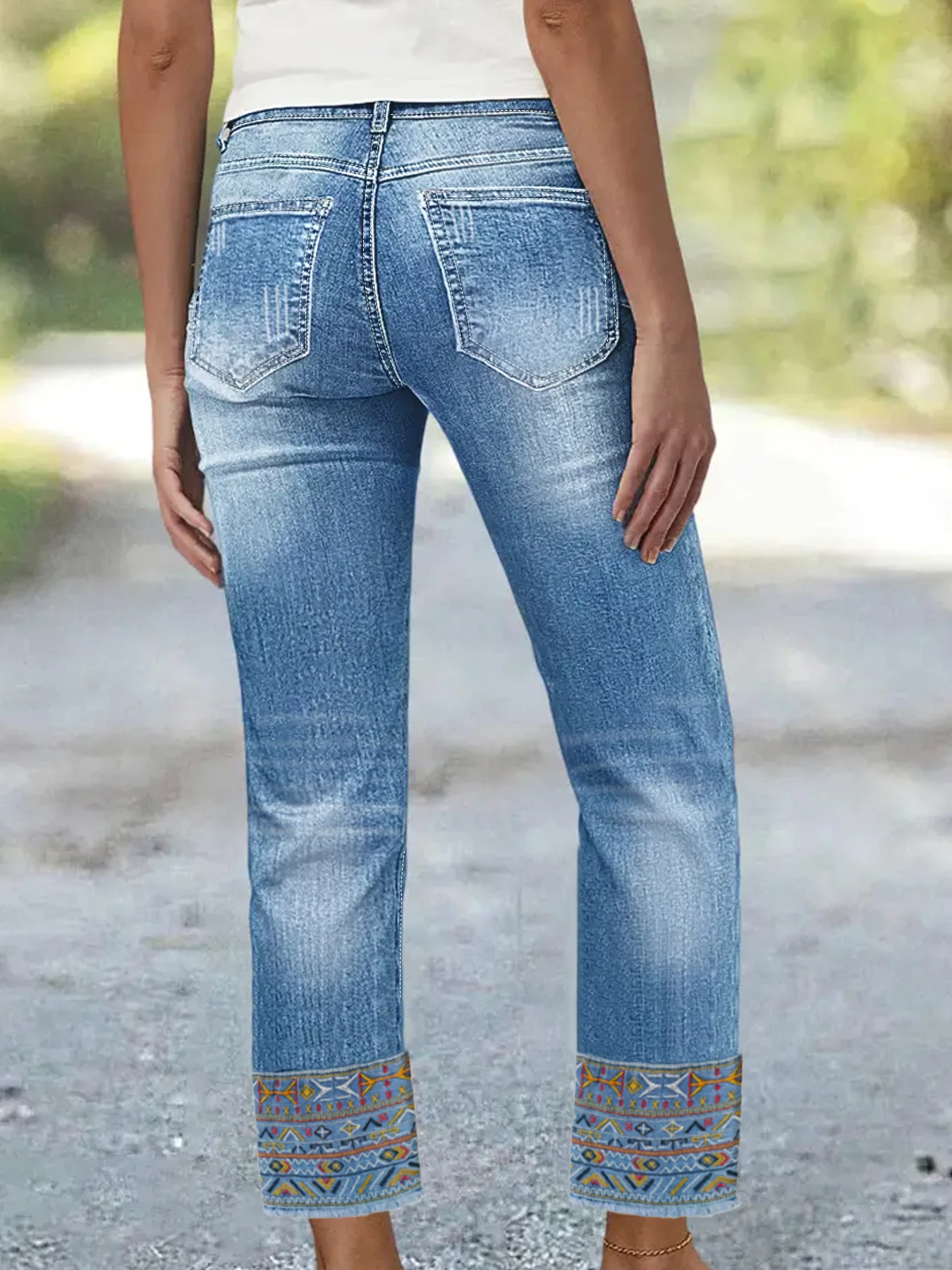 بالإضافة إلى حجم ارتفاع الخصر مستقيم الساق الجينز المرأة Bootcut الدنيم مع تأثير التخسيس التطريز خمر #4