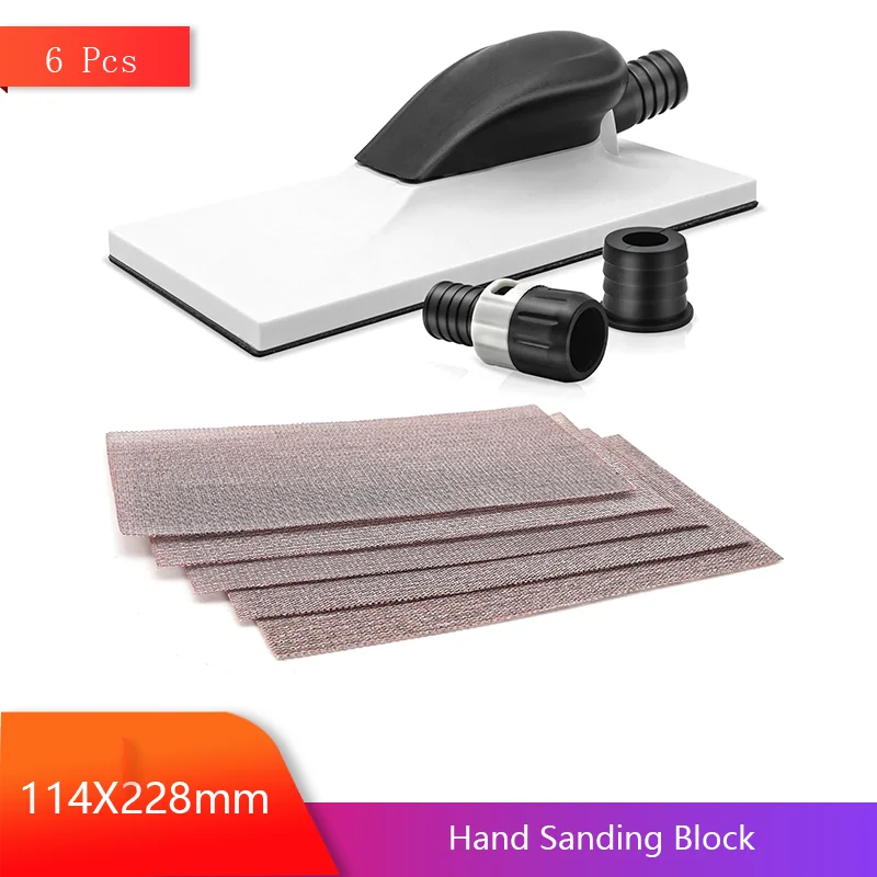 

114X228 mm Hand Sanding Block 6 Pcs with Mesh Sandpaper Hook and Loop for Wood Furniture Desks Closets Painted Surfaces Putty