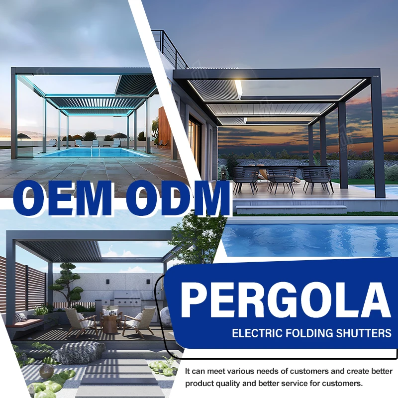 عريشة ألومنيوم خارجية مقاومة للماء على شكل سقف معدني للحديقة