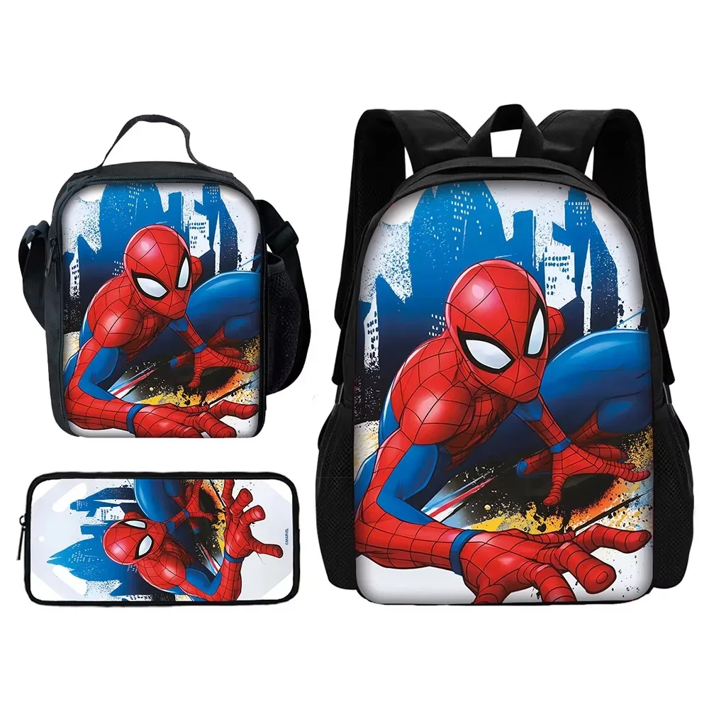 Cartoon M-Marvels Spider 3 pcs set Child School Backpack with Lunch Bags ,Pencil Bags School Bags for Boys Girls Best Gift-Man