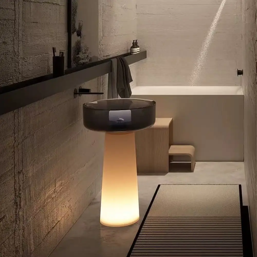 Floor Standing Column Composite Bathroom Pedestal Sink Hand Washing Basin Cast Resin Stone Freestanding Solid Su  ace Washbasin