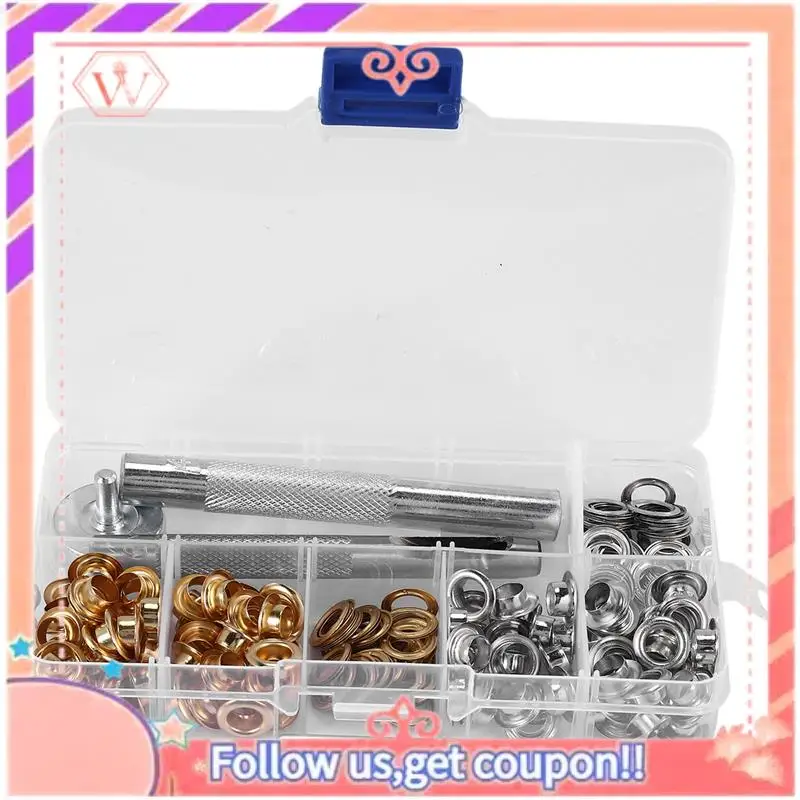 Upgraded 100 Sets 1/4 Inch Grommet Kit Grommets Eyelets With 3 Pieces Install Tool Kit, 2 Colors