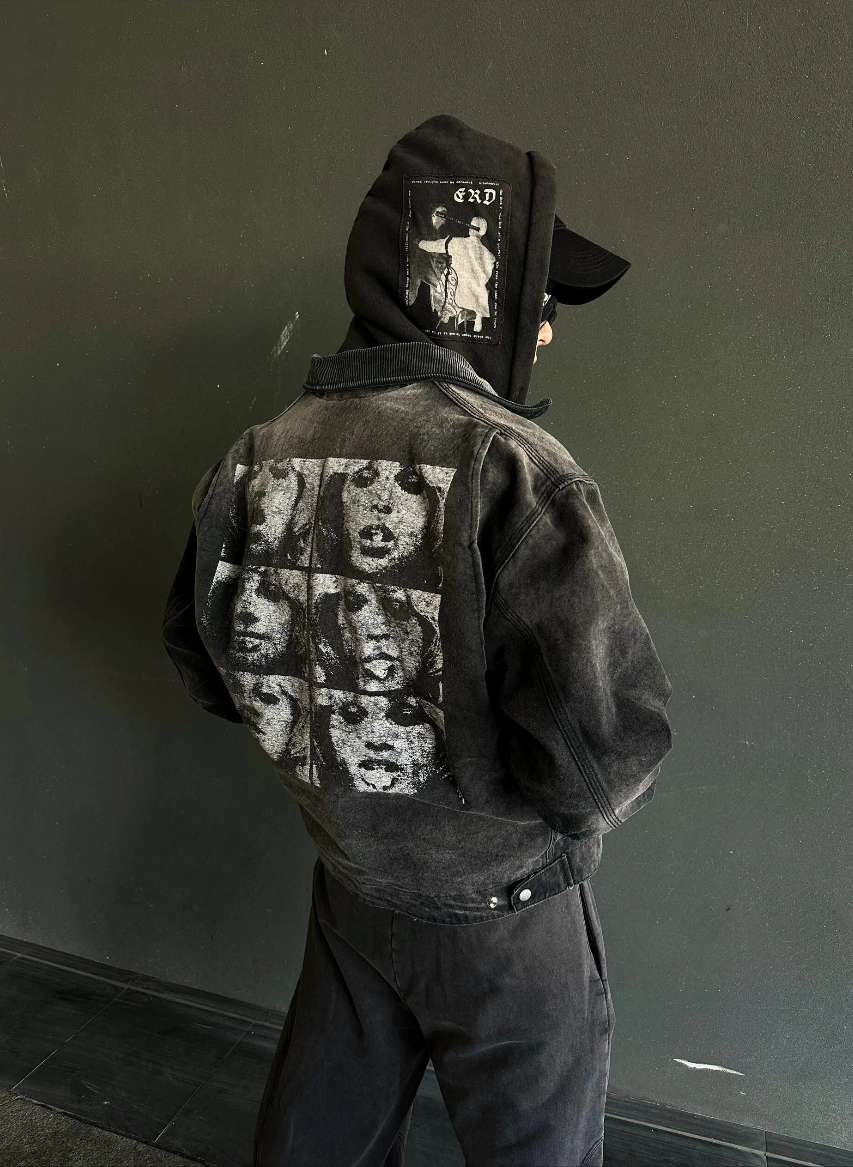 ER/D faded face wash tooling short denim jacket