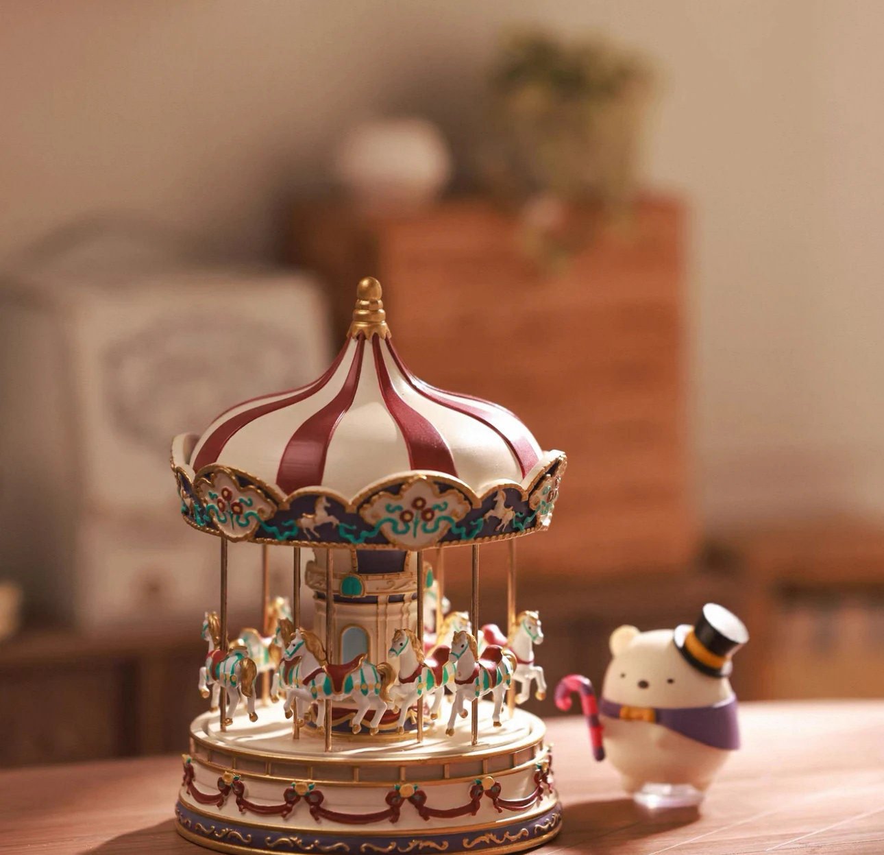 1/6Dollhouse Furniture Set Sofa Coffee Table Mirror Carousel Horse Rotating Toy for BJD Dollhouse Room Decor Portable Doll House