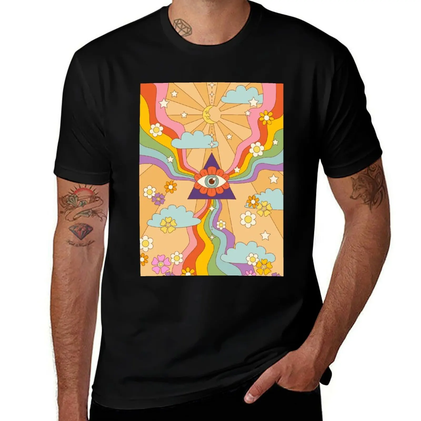 

retro hippie boho rainbow print T-Shirt custom shirt T-shirts oversize quick-drying funny t shirts men