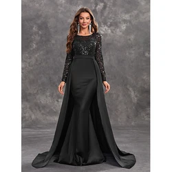 Black vestido de festa Women Long Sleeve O Neck Sequiend Elegant Cocktail Prom Formal Occasion Gown Evening party dresses