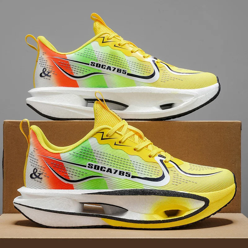 Unisex Lightweight Breathable Running Shoes - Cushioning and Wear-Resistant Technology, White/Blue/Orange Combination, Low-Top Mesh Design Suitable for Marathon, Sprint and Casual Wear - All-Season Sneakers, Flexible Rubber Sole