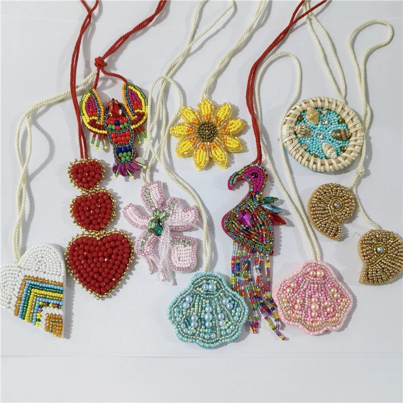 3D Handmade Rhinestone Beaded Hanging Rope Patches Crystal Bag Lanyard Patch Beading Applique Patch