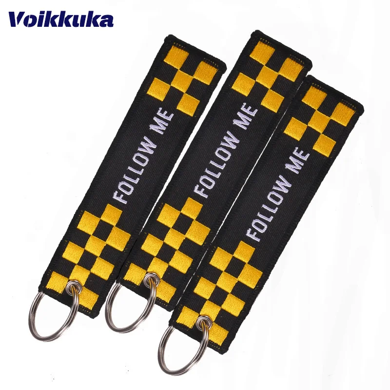 1PC 2PCS 3PCS Different Sets Follow Me Plaid Pattern Double Sided Embroidery Aviation Car Keychain Gifts Accessories Wholesale