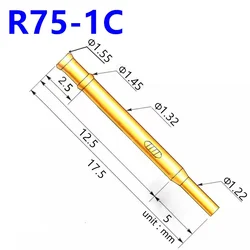 20/100PCS R75-1C Test Pin P75-B Receptacle Brass Tube Needle Sleeve Seat Crimp Connect Probe Sleeve 17.5mm Outer Dia 1.32mm