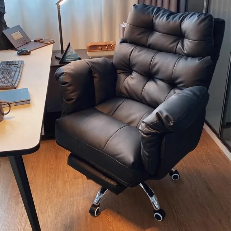 

Leather boss chair, coffee-colored office business chair, comfortable study and sedentary computer sofa chair