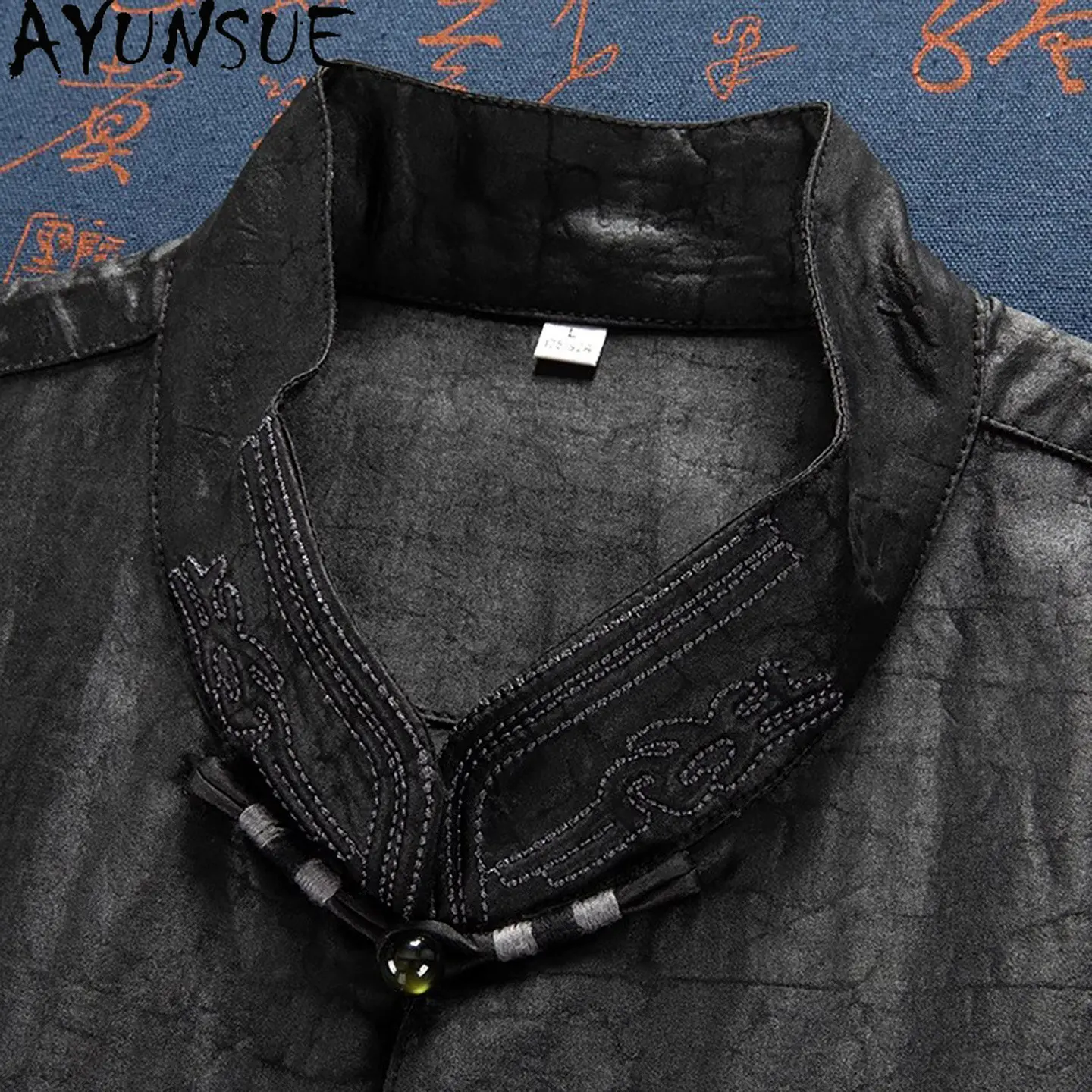 AYUNSUE Luxury 2 Piece Set Summer Outfits Man 100% Real Mulberry Silk Shirts for Men Short Sleeve Top Elastic Waist Black Pants