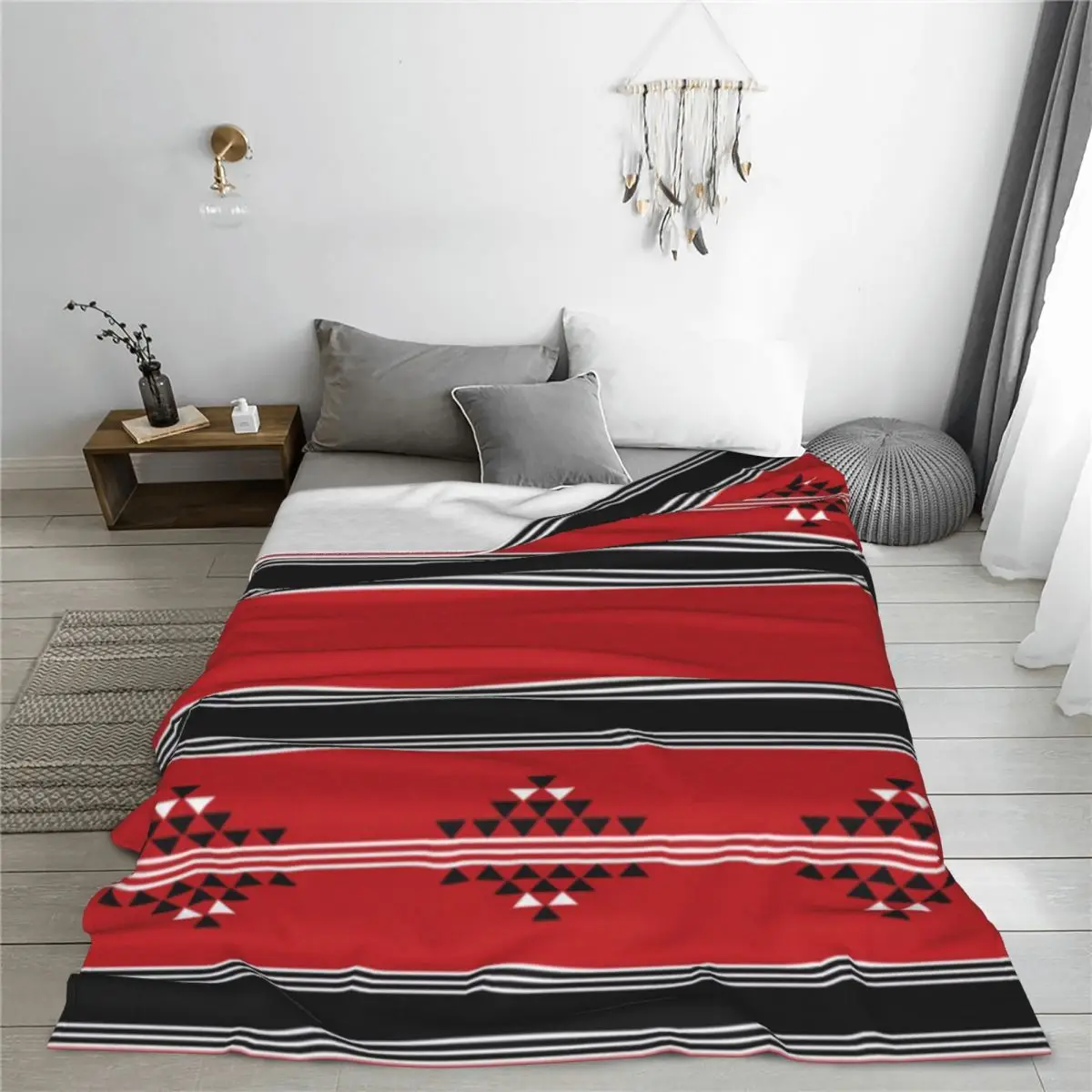 Throw Blanket Sadu Fabric Geometric Pattern Micro Fleece Blanket Four Sizes Retro Portable For Camping AntiPilling Blanket