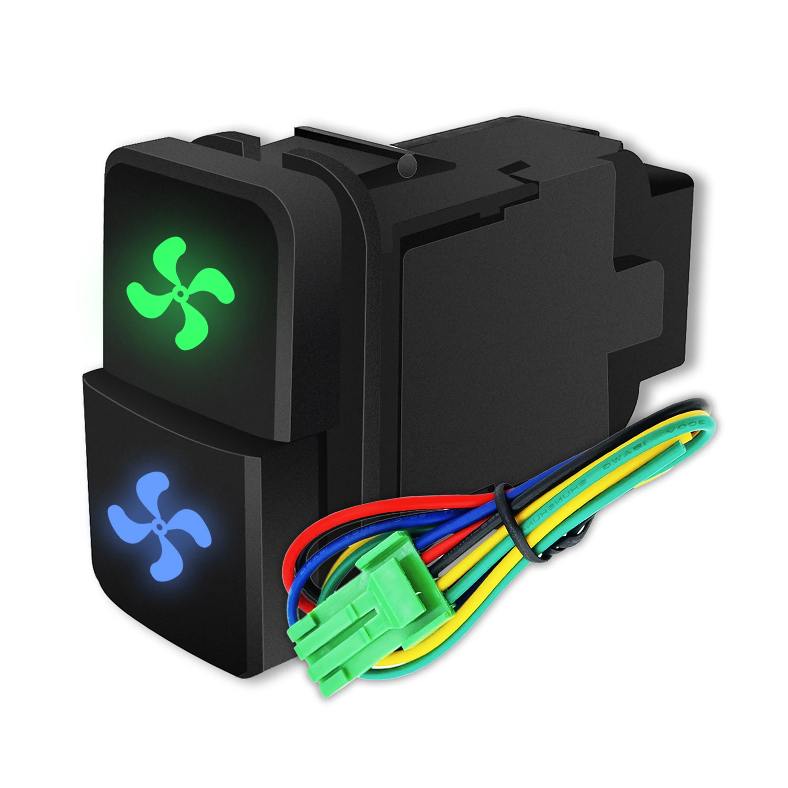 

12V 3A Fan Fan Light Dual Push Button Switch Green&Blue Led for Toyota Prado 4Runner Landcruiser FJ Cruiser Hilux Tacoma Tundra