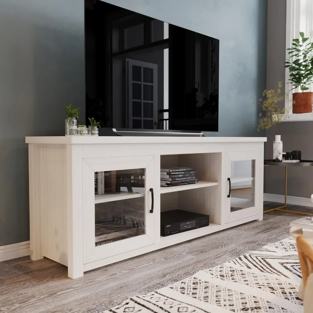 

Sheffield TV Stand up to 80" TVs - Modern White Wash Finish & Full Glass Doors - 65" Engineered Wood Frame