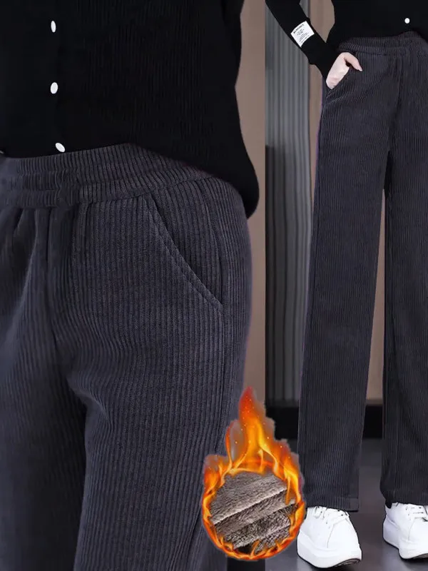 

Вельветовые широкие брюки на подкладке Thiened Fce, женские драпированные брюки с высокой талией, свободные утягивающие повседневные брюки с прямыми штанинами