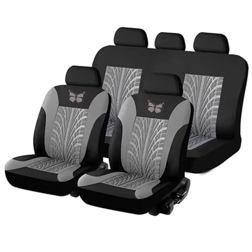 Juego completo universal de 9 piezas de fundas para asientos de coche con diseño de mariposa para coches de 5 plazas, accesorios