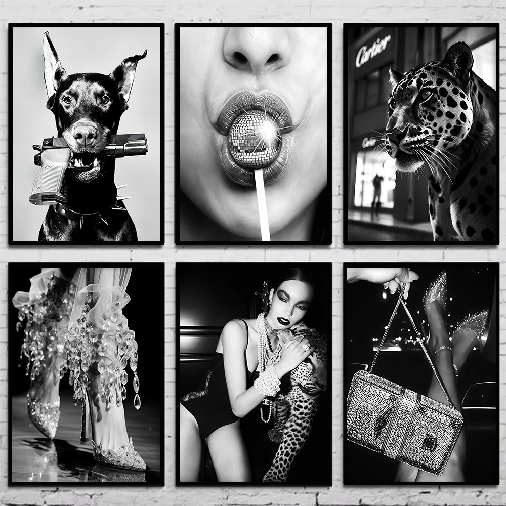 Black & White Fashion Vintage Photography Poster Women Wine Picture Canvas Painting Wall Art Home Decor Print Living Room Mural