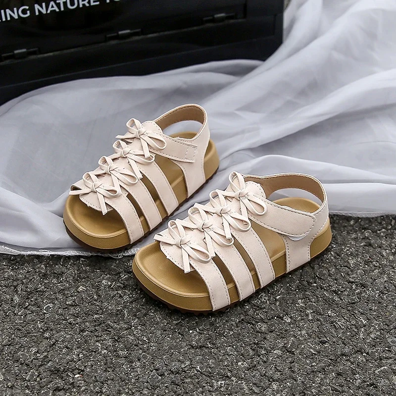 

2025 Summer New Children's Shoes, Girls' Beach Roman Style Princess Shoes Sweet Butterfly Dew Toe Soft Bottom Sandals