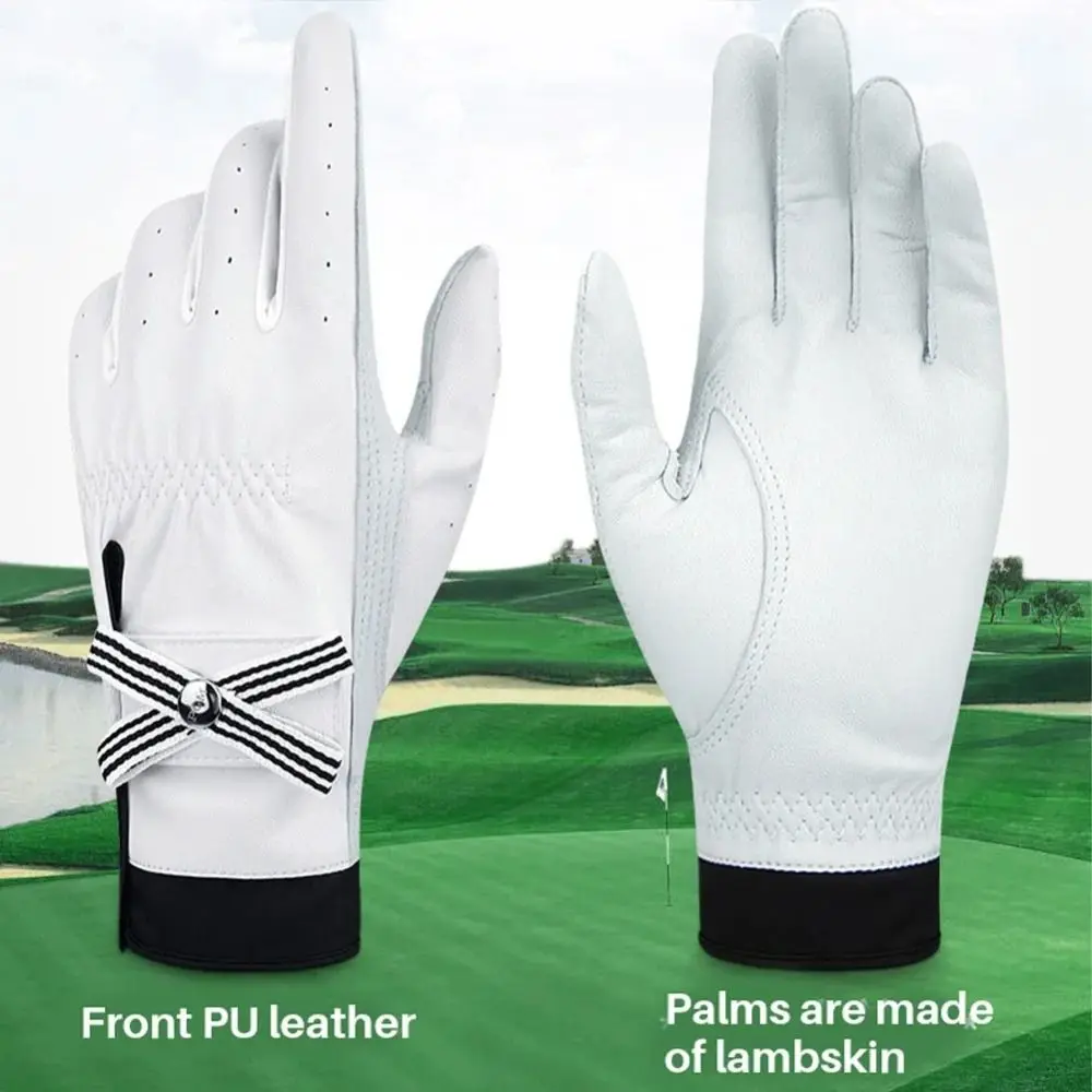 

1 Pair Breathable Sheepskin Women's Golf Gloves Non-slip Removable Mark Full Finger Golf Gloves Soft Comfort